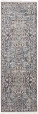 7' X 10' Blue And Ivory Floral Power Loom Stain Resistant Area Rug