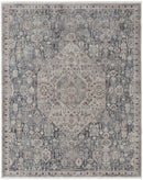 7' X 10' Blue And Ivory Floral Power Loom Stain Resistant Area Rug