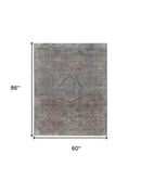 7' X 10' Blue Red And Gray Floral Power Loom Stain Resistant Area Rug