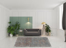 7' X 10' Blue Red And Gray Floral Power Loom Stain Resistant Area Rug