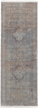 7' X 10' Blue Red And Gray Floral Power Loom Stain Resistant Area Rug