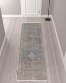 7' X 10' Blue Red And Gray Floral Power Loom Stain Resistant Area Rug
