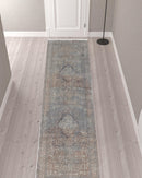 7' X 10' Blue Red And Gray Floral Power Loom Stain Resistant Area Rug