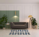 8' X 10' Ivory Gray And Blue Chevron Power Loom Stain Resistant Area Rug