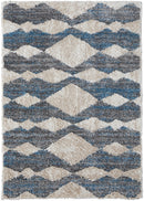 8' X 10' Ivory Gray And Blue Chevron Power Loom Stain Resistant Area Rug