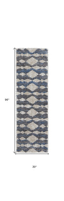 8' X 10' Ivory Gray And Blue Chevron Power Loom Stain Resistant Area Rug