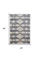 8' X 10' Ivory Gray And Blue Chevron Power Loom Stain Resistant Area Rug