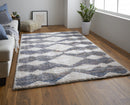 8' X 10' Ivory Gray And Blue Chevron Power Loom Stain Resistant Area Rug