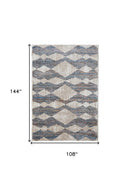 8' X 10' Ivory Gray And Blue Chevron Power Loom Stain Resistant Area Rug