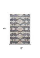 8' X 10' Ivory Gray And Blue Chevron Power Loom Stain Resistant Area Rug