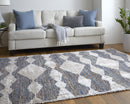 8' X 10' Ivory Gray And Blue Chevron Power Loom Stain Resistant Area Rug