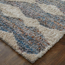 8' X 10' Ivory Gray And Blue Chevron Power Loom Stain Resistant Area Rug