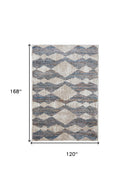 8' X 10' Ivory Gray And Blue Chevron Power Loom Stain Resistant Area Rug