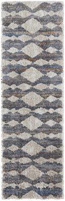 8' X 10' Ivory Gray And Blue Chevron Power Loom Stain Resistant Area Rug