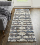 8' X 10' Ivory Gray And Blue Chevron Power Loom Stain Resistant Area Rug