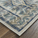 8' X 11' Green Blue And Ivory Abstract Power Loom Distressed Stain Resistant Area Rug