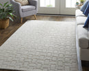 8' X 10' White And Silver Striped Hand Woven Area Rug