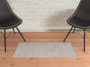 8' X 10' White And Silver Striped Hand Woven Area Rug