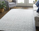 8' X 10' White And Silver Striped Hand Woven Area Rug