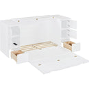 Full Size Murphy Bed with Drawers, Cabinets and USB Ports,White