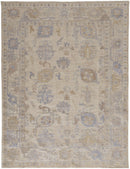 2' X 3' Tan Orange And Blue Floral Hand Knotted Stain Resistant Area Rug