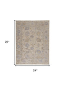 2' X 3' Tan Orange And Blue Floral Hand Knotted Stain Resistant Area Rug
