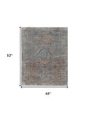 7' X 10' Blue Red And Gray Floral Power Loom Stain Resistant Area Rug