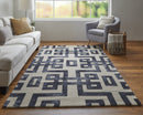 8' X 11' Ivory And Black Wool Tufted Handmade Area Rug