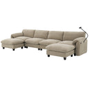 [VIDEO Provided] 140' Modular Sectional Sofa, U-Shape with 31.5' Extra-Wide Seat Cushion, USB and Type-C Charger, Phone Holder and 2 Side Storage Pockets, Free Movement Ottoman, Striped Chenille