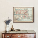 Vintage Map of Massachusetts & Rhode Island 1893