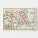 Vintage Map of Massachusetts & Rhode Island 1893