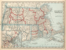 Vintage Map of Massachusetts & Rhode Island 1893