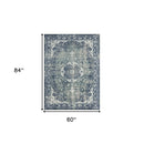 5' X 7' Blue Floral Stain Resistant Area Rug