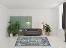 5' X 7' Blue Floral Stain Resistant Area Rug