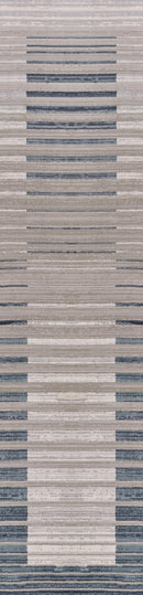8' Ivory And Blue Abstract Runner Rug