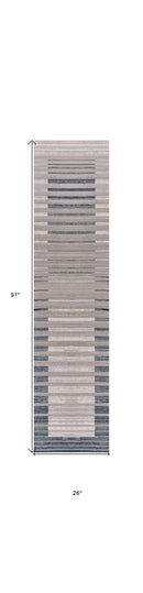 8' Ivory And Blue Abstract Runner Rug