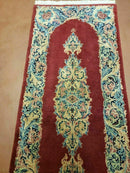 Small Persian Kirman Rug 2x4, Wool Oriental Vintage Handmade Carpet, Hand Knotted Floral Medallion, Red & Beige, Semi Open Field