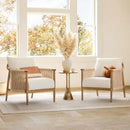 Cream Braided Accent Armchair With Wooden Armrests