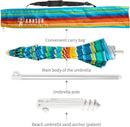 6.5Ft Durable Beach Umbrella With Sand Anchor UV Protected