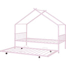 Twin Size Metal House Bed with Twin Size Trundle, Pink