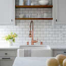 Copper Pre-Rinse Spring Kitchen Faucet, Single Level Solid Brass Kitchen Sink Faucets with Pull Down Sprayer