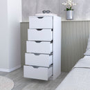18" White Manufactured Wood Five Drawer Narrow Dresser