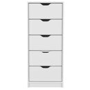 18" White Manufactured Wood Five Drawer Tall and Narrow Dresser