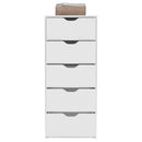 18" White Manufactured Wood Five Drawer Tall and Narrow Dresser