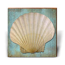 Seashell with Blue Background Home Decor Art Print on Real Wood