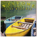 Welcome to Lake Wedowee Yellow Boat Alabama Home Decor Art Print on Real Wood
