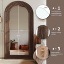 Arched Full Length Mirror 71x32 Inch Brown Solid Wood Frame