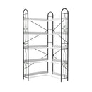 Industrial Style 5 Tier Corner Bookshelf, Ivory White MDF with Thickened Iron Frame, 72.05 Inch