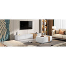 TV Stand and Coffee Table with Faux Marble, Walnut Wood Grain Finish, Set of 2, Modern Entertainment Center for TVs up to 88", Center Table with 2 Storage Drawers for Living Room, White