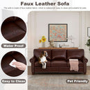 3 Piece Faux Leather Sofa Set With Storage In Burgundy Mid Century Modern Living Room